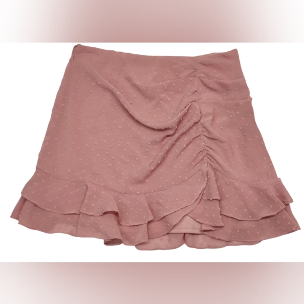 Sadie & Sage Ruffled Mini Skirt NWT Women's Sz L Mauve Ruched Lined A-2